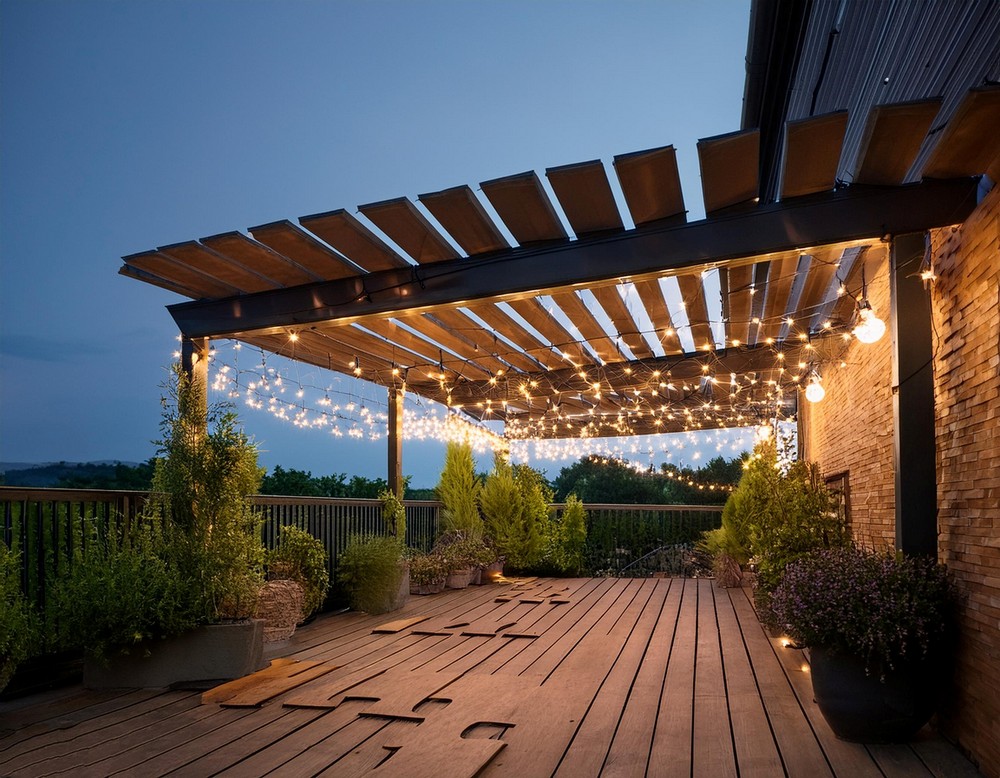 Patio Roof Extension with Fairy Light Canopy