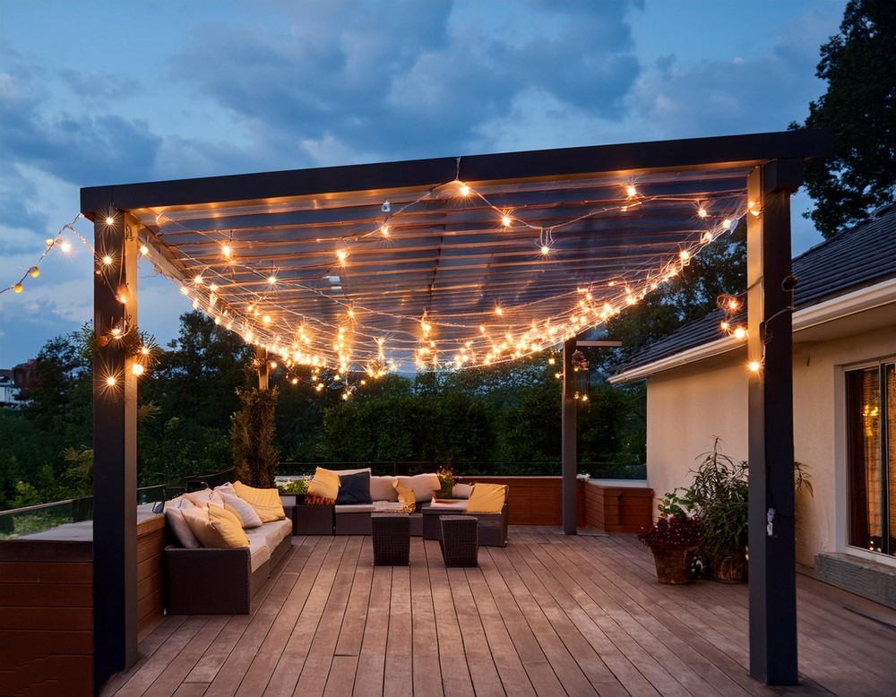 Patio Roof Extension with Fairy Light Canopy