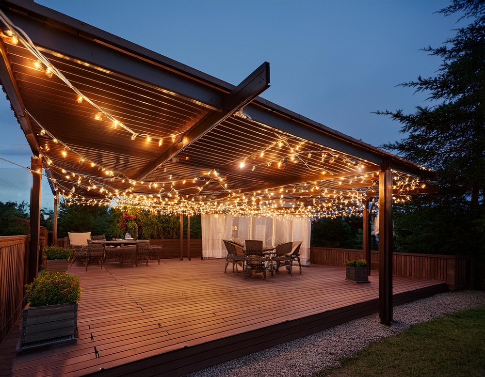 Patio Roof Extension with Fairy Light Canopy