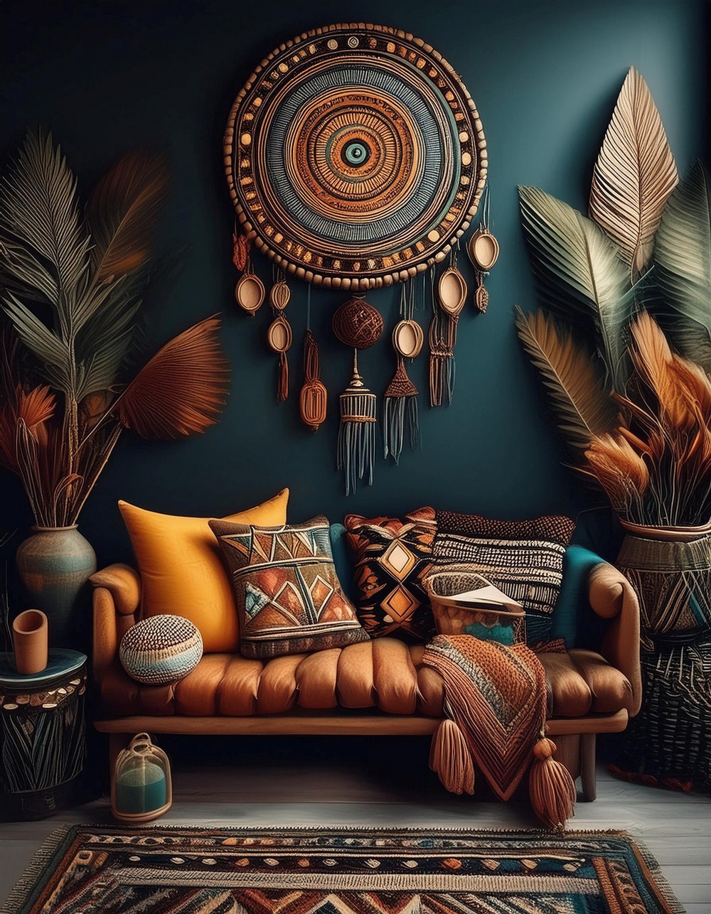 Eclectic Boho Art Wall in dark theme