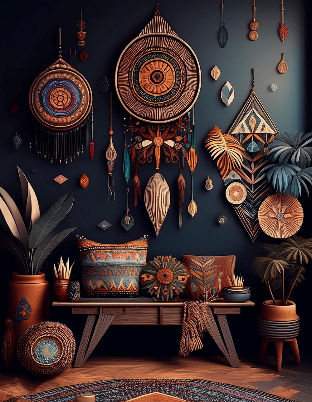 Eclectic Boho Art Wall in dark theme