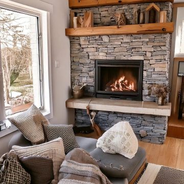 Stone Accent Wall Corner Fireplace Design