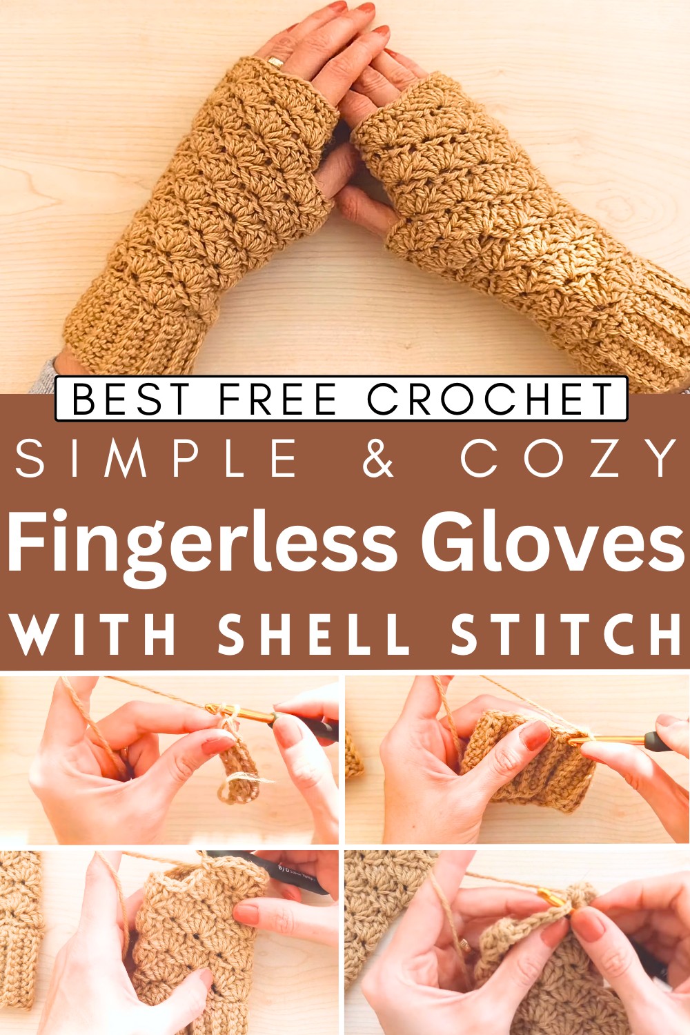 Crochet Fingerless Gloves with Shell Stitch 1